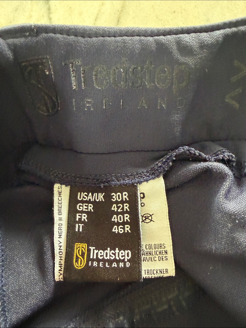 Tredstep Ireland Full Seat Riding Breeches - Navy 30R - Picture 6 of 8